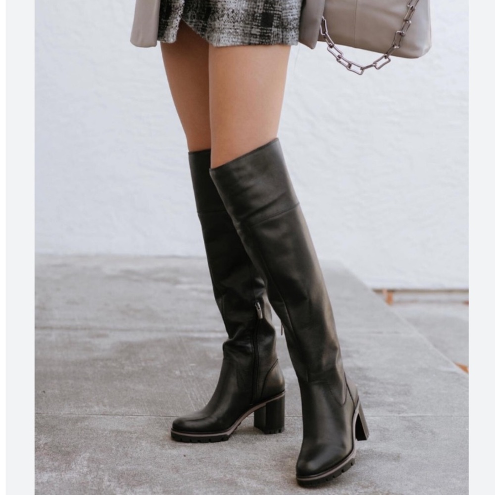 Vince Camuto Dasemma Tan Suede OTK Over The Knee Block Heel Boots Size 9.5 - Picture 4 of 12